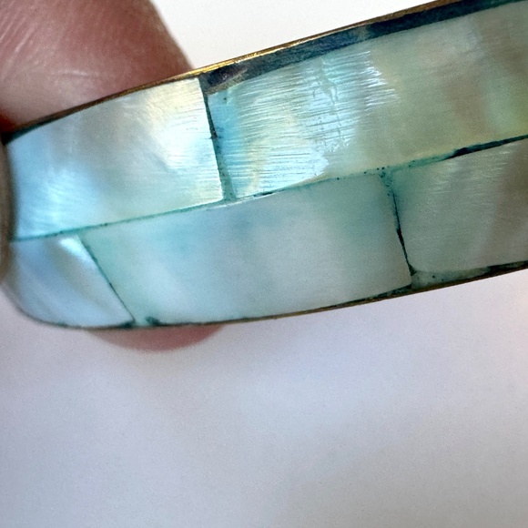 Blue Shell Mosaic Bangle, Vintage Bracelet - Picture 5 of 8